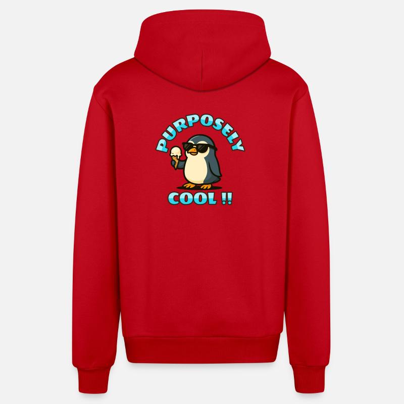Cooler Pinguin mit Eis - Organic Relaxed Kapuzenjacke Made in EU - Rot