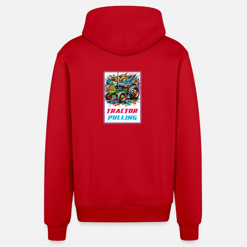 Tractor Pulling Power - Organic Relaxed Kapuzenjacke Made in EU - Rot