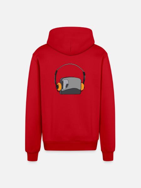 Cool Portable Cassette Audio Player - Organic Relaxed Hooded Jacket Made in EU - red