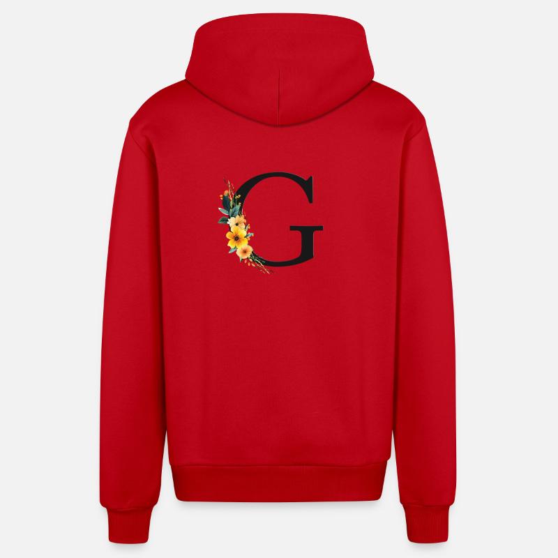 G Monogramm, Floral, personalisierbar - Organic Relaxed Kapuzenjacke Made in EU - Rot