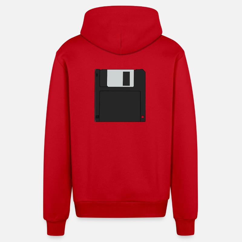 Nostalgic 3½ inch Diskette Retro Floppy Disk - Organic Relaxed Hooded Jacket Made in EU - red