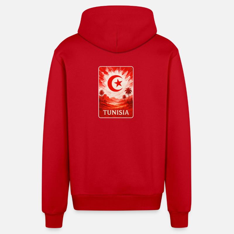 Tunisie Désert Art avec drapeau - Veste à capuche bio décontractée fabriquée en UE - rouge