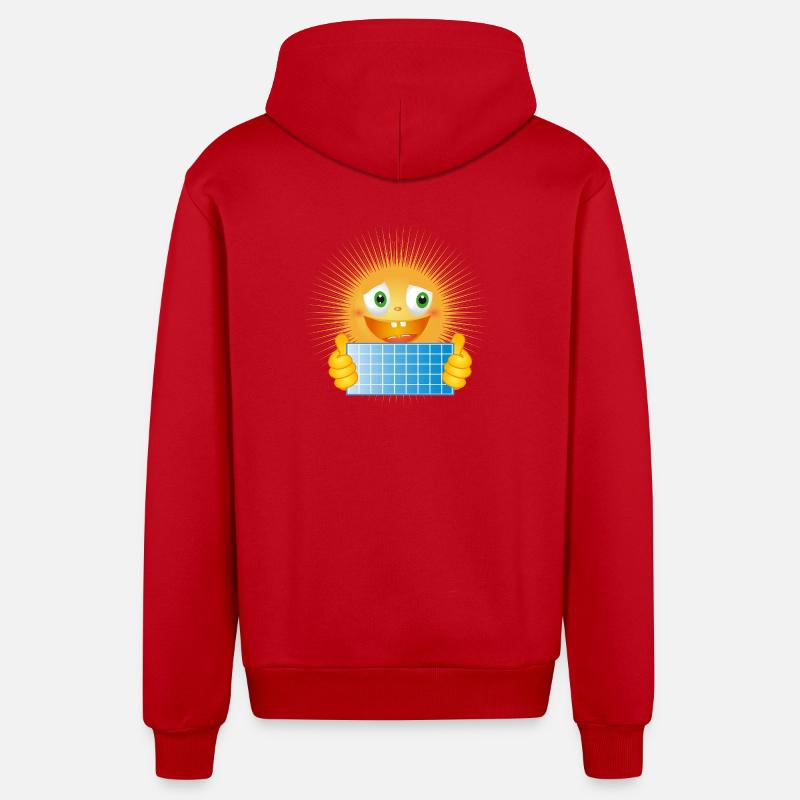 Bright sun with solar panel - Organic Relaxed Hooded Jacket Made in EU - red