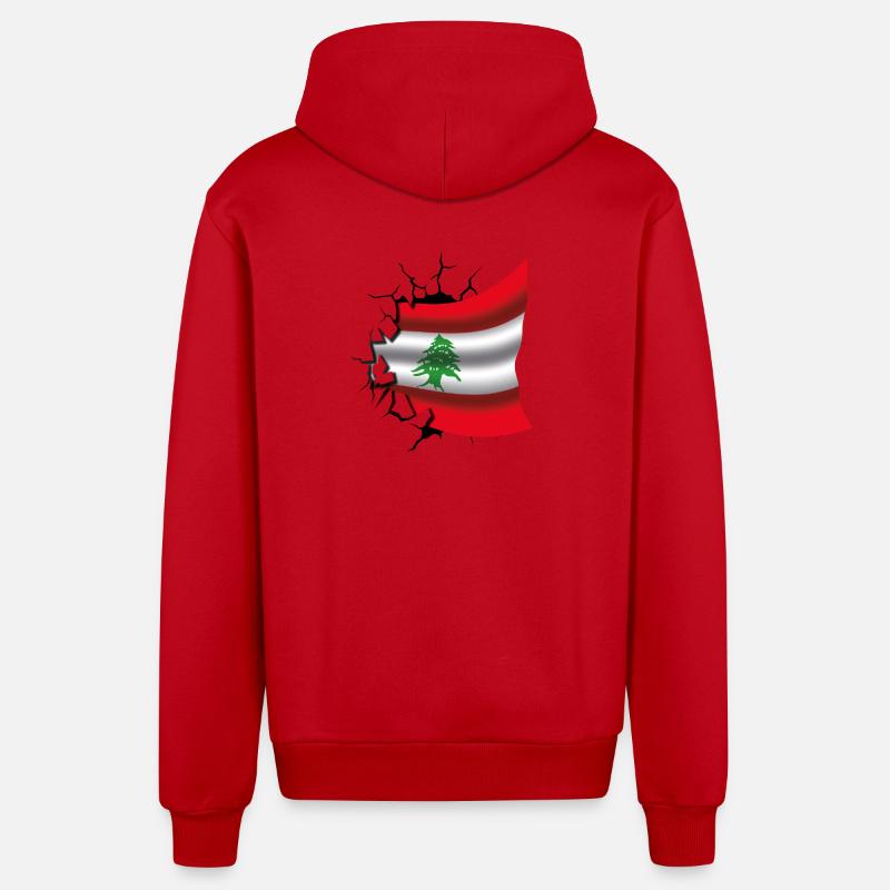 Drapeau du Liban - Drapeau Broken Design - Veste à capuche bio décontractée fabriquée en UE - rouge