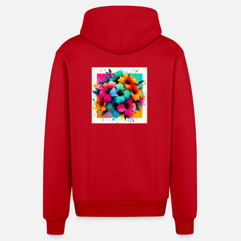Fleurs d’hibiscus - Veste à capuche bio décontractée fabriquée en UE - rouge