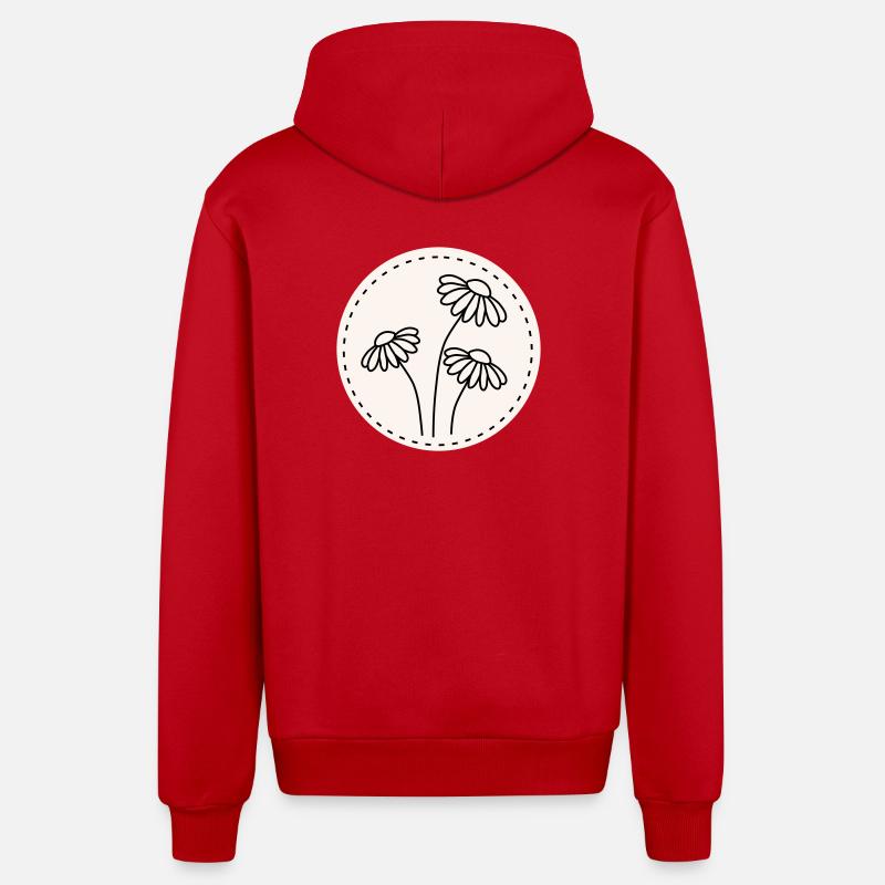Gänseblümchen Line Art – Blumen Motiv Kreis - Organic Relaxed Kapuzenjacke Made in EU - Rot