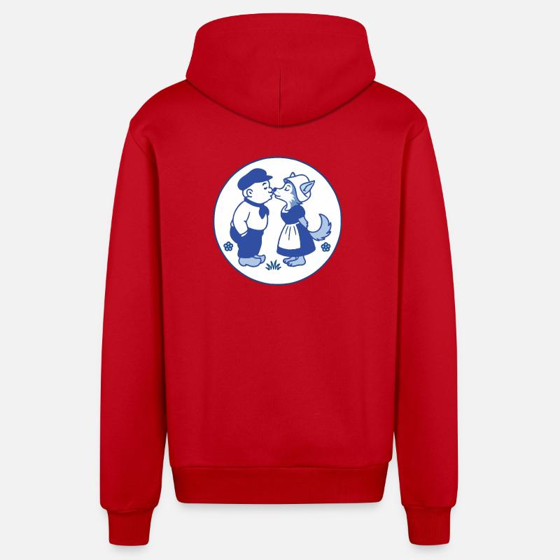 Delft bleu fermier côtes loup - Veste à capuche bio décontractée fabriquée en UE - rouge