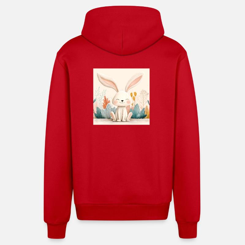 Lapin mignon avec végétation pastel - Veste à capuche bio décontractée fabriquée en UE - rouge