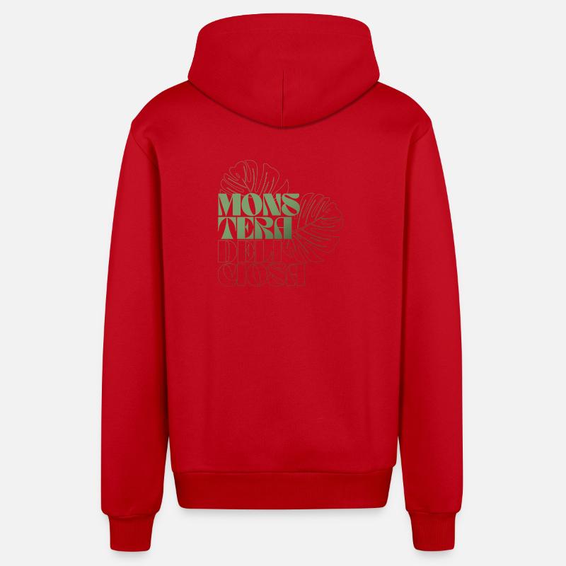 Feuille de Monstera Conception botanique - Veste à capuche bio décontractée fabriquée en UE - rouge