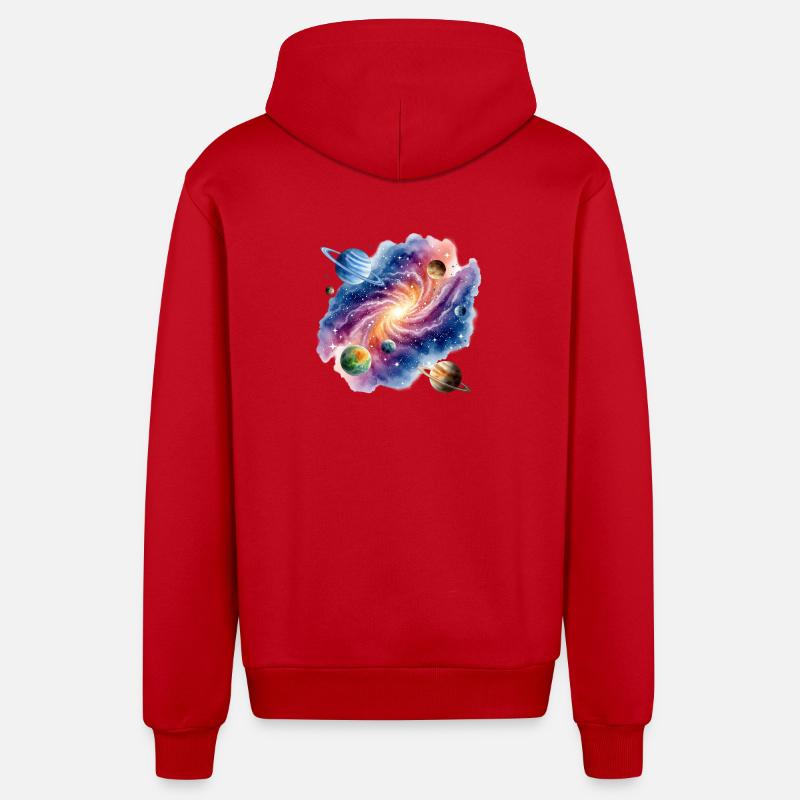 Vortex galactique avec constellations planétaires - Veste à capuche bio décontractée fabriquée en UE - rouge
