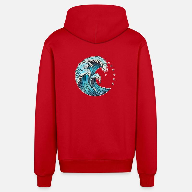 Dynamic Wave Art Illustration - Organic Relaxed Hooded Jacket Made in EU - red