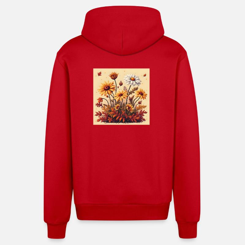 8 bits Floraison d’automne - Veste à capuche bio décontractée fabriquée en UE - rouge