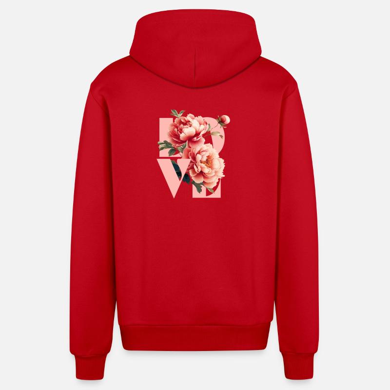 Design élégant de pivoine florale - Veste à capuche bio décontractée fabriquée en UE - rouge
