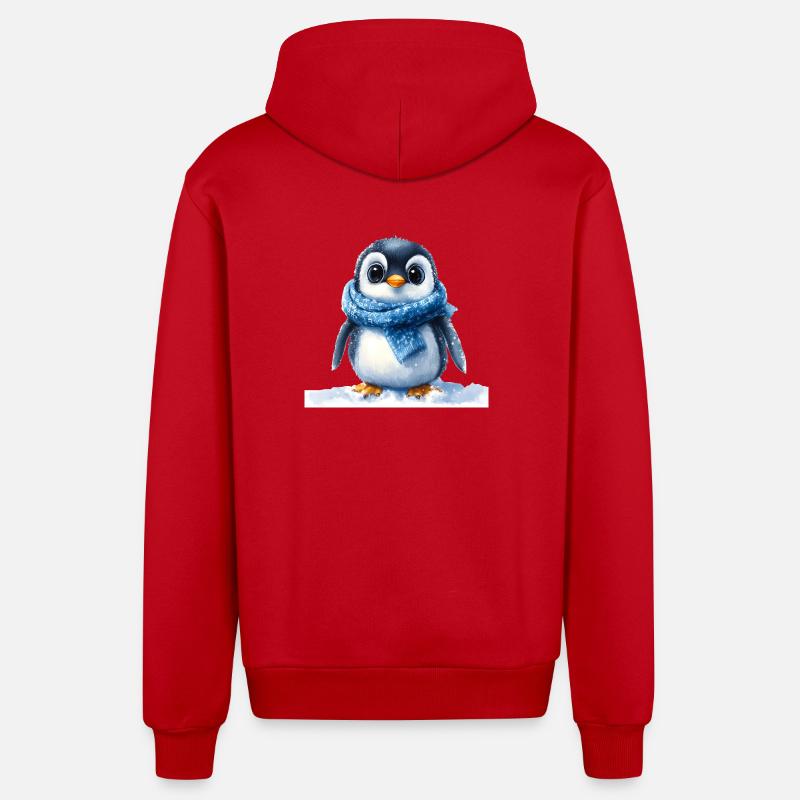 Pingouin mignon avec accessoire d’hiver - Veste à capuche bio décontractée fabriquée en UE - rouge