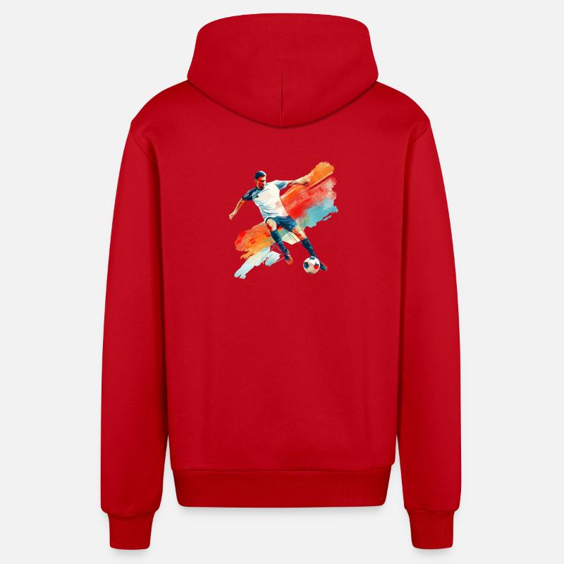 Dynamic soccer player in motion - Organic Relaxed Hooded Jacket Made in EU - red
