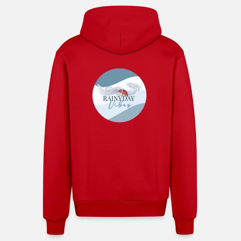 Vibrations des jours de pluie - Veste à capuche bio décontractée fabriquée en UE - rouge