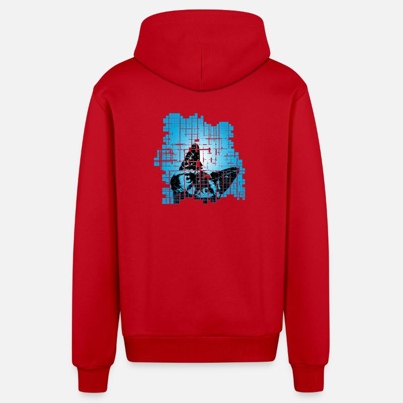 Chat en Pixel Grid Bleu - Veste à capuche bio décontractée fabriquée en UE - rouge