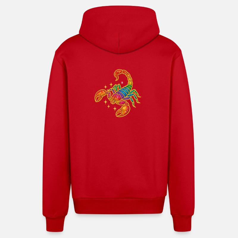 Arc-en-ciel Paillettes Scorpion - Veste à capuche bio décontractée fabriquée en UE - rouge