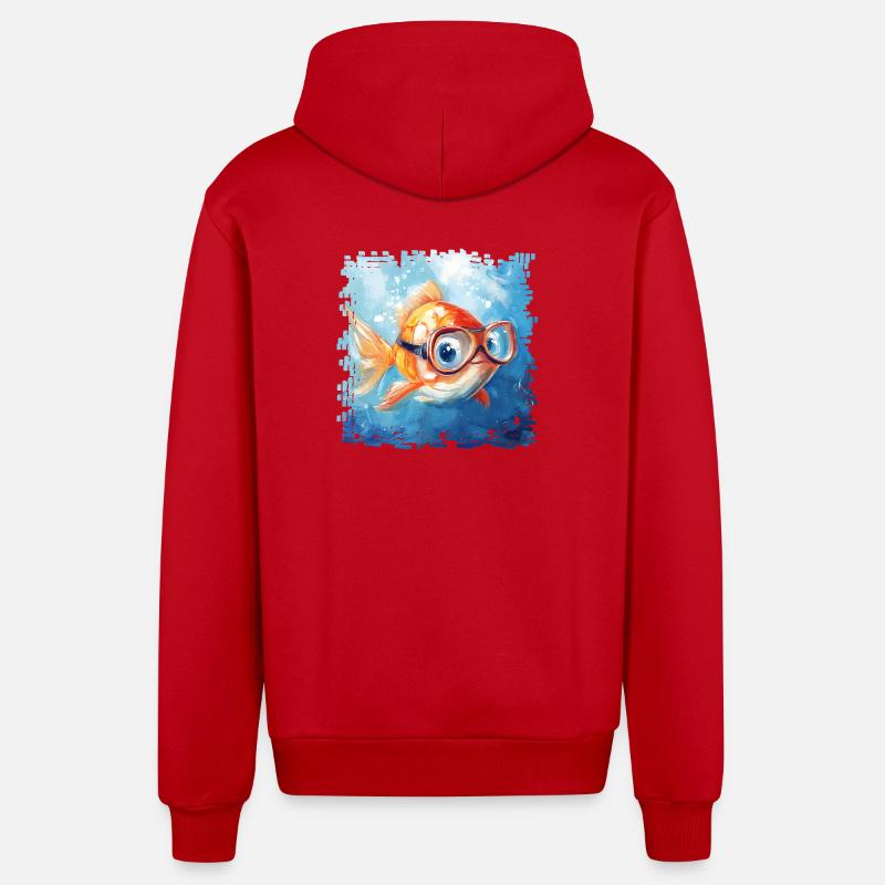 Poisson rouge avec lunettes de plongée - Veste à capuche bio décontractée fabriquée en UE - rouge