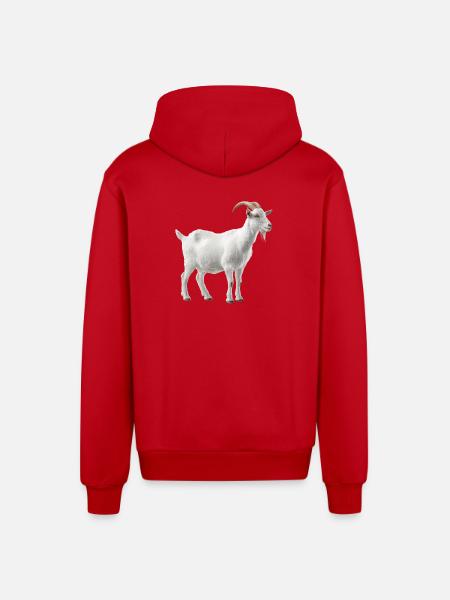 White Mountain Goat Portrait - Organic Relaxed Hooded Jacket Made in EU - red