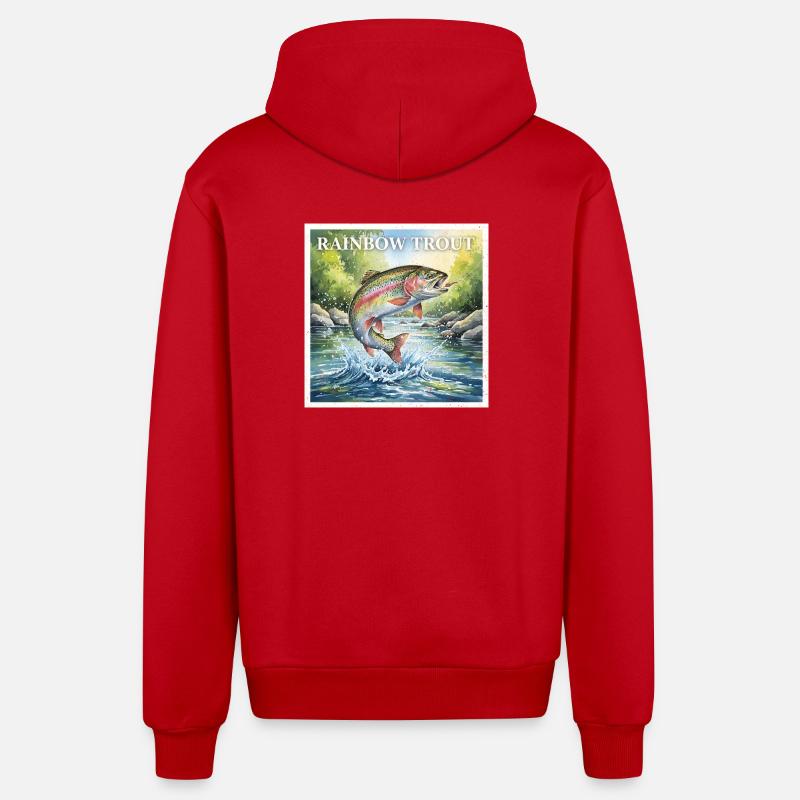truite arc-en-ciel - Veste à capuche bio décontractée fabriquée en UE - rouge
