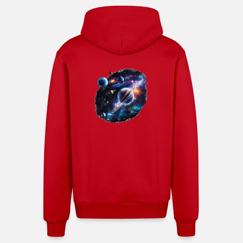 Galactic Planetary System Pattern - Organic Relaxed Hooded Jacket Made in EU - red
