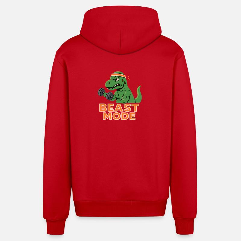 Mode de musculation Dino - Veste à capuche bio décontractée fabriquée en UE - rouge