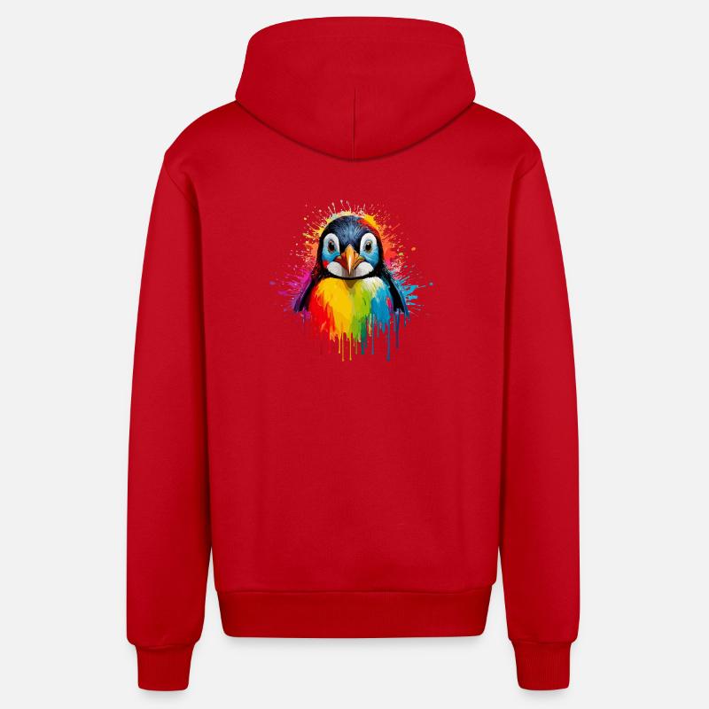 Art éclaboussuré de manchots arc-en-ciel - Veste à capuche bio décontractée fabriquée en UE - rouge