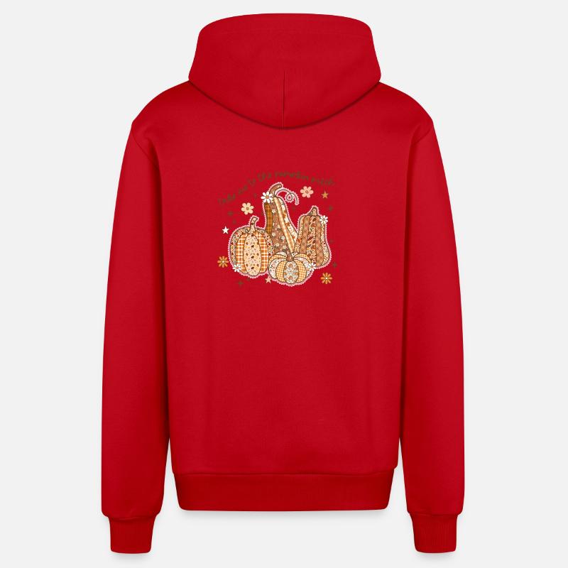 Patchwork de citrouilles - Veste à capuche bio décontractée fabriquée en UE - rouge