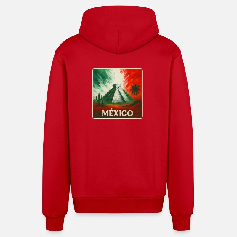 Conception des pyramides du Mexique - Veste à capuche bio décontractée fabriquée en UE - rouge
