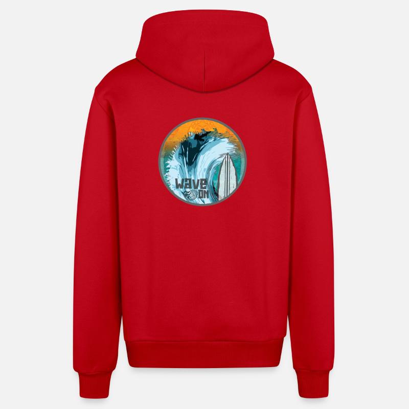 Wave in Surf Magic Patch - Organic Relaxed Hooded Jacket Made in EU - red