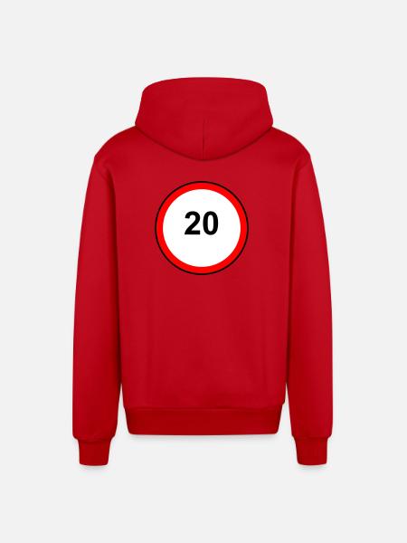 Tempo20 Sign Retro Illustration - Organic Relaxed Hooded Jacket Made in EU - red