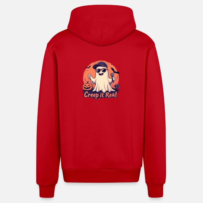 Creep It Real Ghost mit Mikrofon - Organic Relaxed Kapuzenjacke Made in EU - Rot