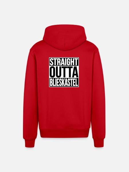 STRAIGHT OUTTA BLIESKASTEL - Organic Relaxed Hooded Jacket Made in EU - red