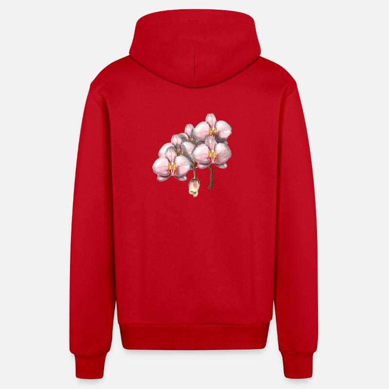 Illustration de fleurs d’orchidée rose - Veste à capuche bio décontractée fabriquée en UE - rouge