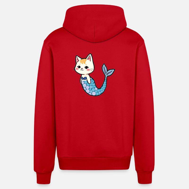 Chat comme sirène - Veste à capuche bio décontractée fabriquée en UE - rouge