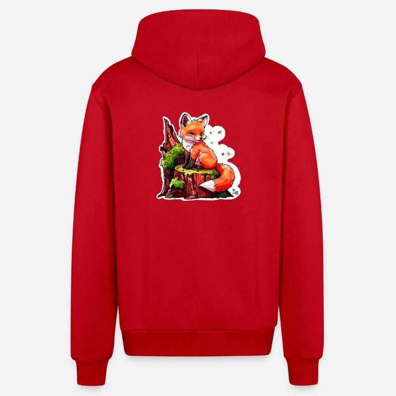 Petit renard mignon (aquarelle de bande dessinée) - Veste à capuche bio décontractée fabriquée en UE - rouge