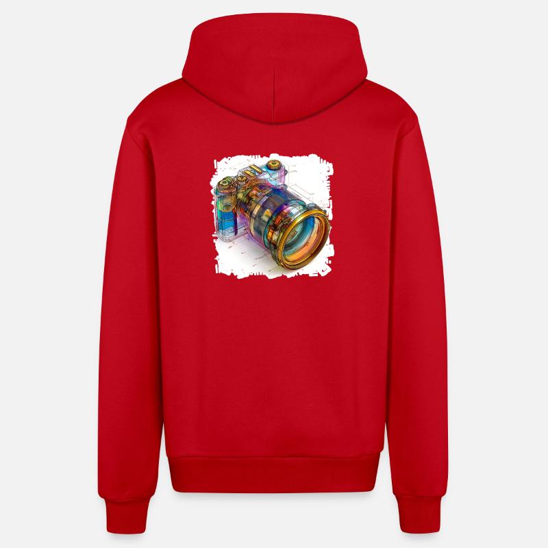 Digital camera as CAD design blueprint - Organic Relaxed Hooded Jacket Made in EU - red