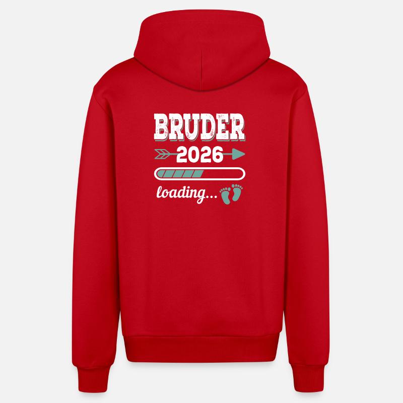Bruder 2026 Loading Werdende Geschwister Geschenk - Organic Relaxed Kapuzenjacke Made in EU - Rot