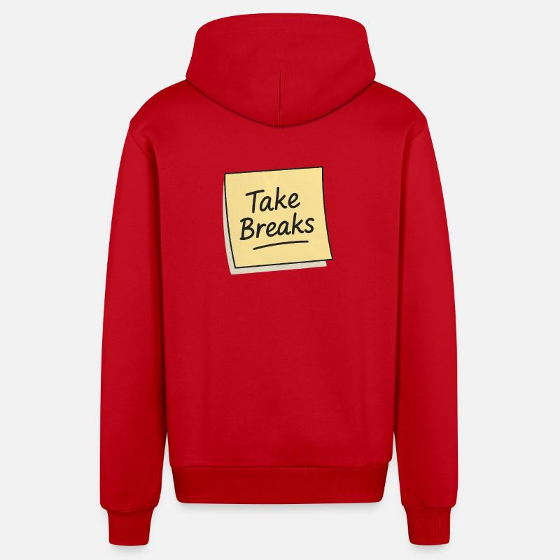 Rappel de note autocollante Take Breaks - Veste à capuche bio décontractée fabriquée en UE - rouge