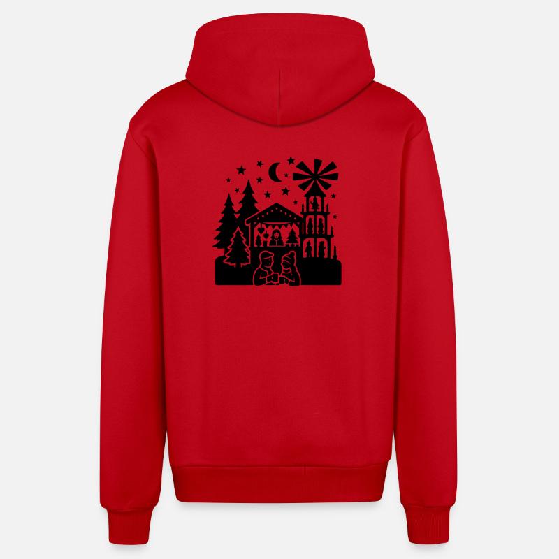Silhouette du marché de Noël - Veste à capuche bio décontractée fabriquée en UE - rouge