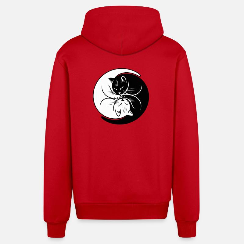 Yin-Yang Chats Noir Blanc Symbole d’Harmonie - Veste à capuche bio décontractée fabriquée en UE - rouge