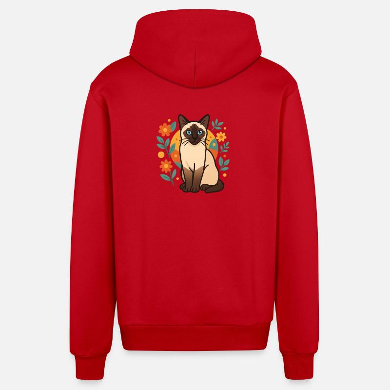 Motifs de fleurs de chat siamois - Veste à capuche bio décontractée fabriquée en UE - rouge