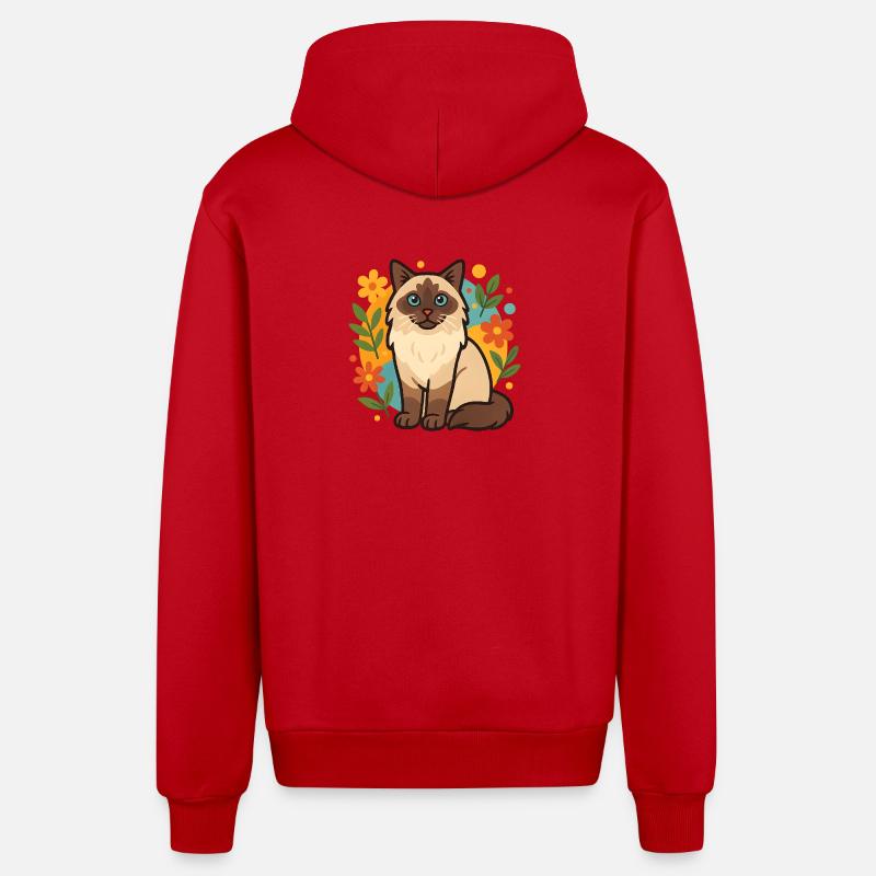 Chat Ragdoll avec cercle de fleurs - Veste à capuche bio décontractée fabriquée en UE - rouge