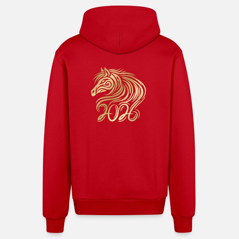 Nouvel an chinois du cheval 2026 - Veste à capuche bio décontractée fabriquée en UE - rouge