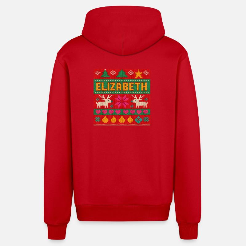 Nom festif Elizabeth Ugly Chrismas Style, Noël - Veste à capuche bio décontractée fabriquée en UE - rouge