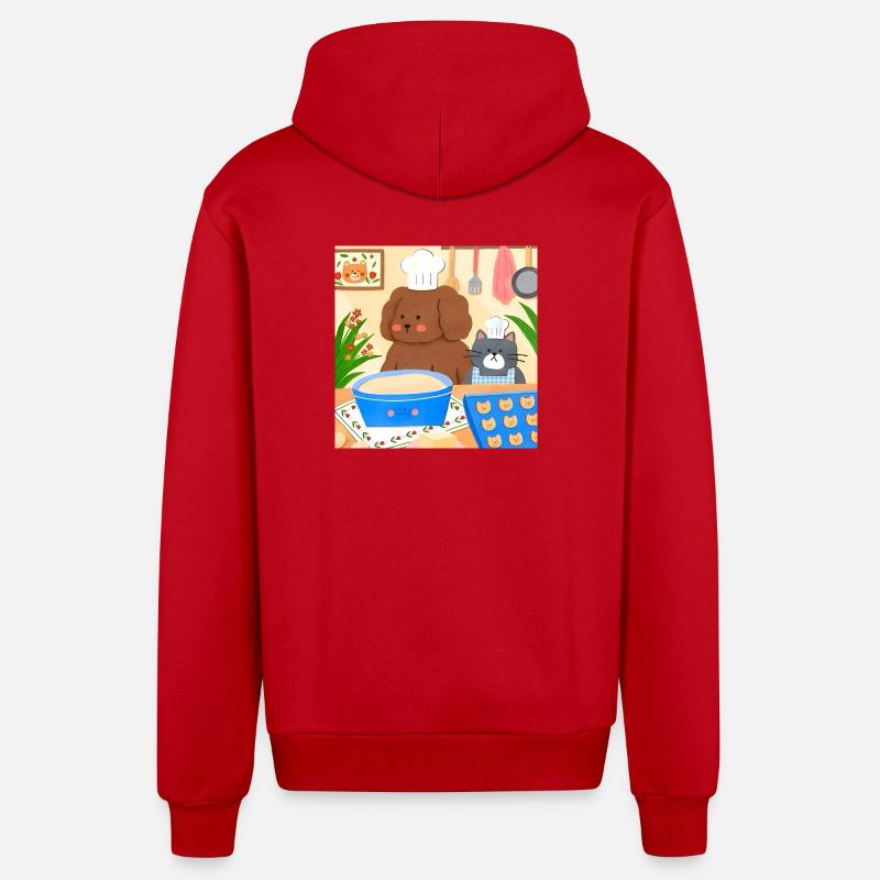 Illustration de boulanger mignon - Veste à capuche bio décontractée fabriquée en UE - rouge