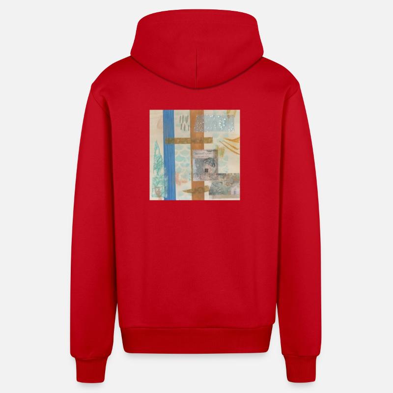 collage abstrait - Veste à capuche bio décontractée fabriquée en UE - rouge