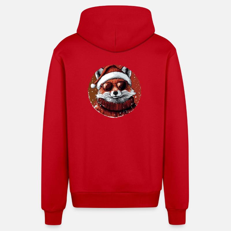 Fox Christmas Cool Christmas - Veste à capuche bio décontractée fabriquée en UE - rouge