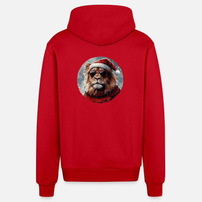 Lion Noël drôle, cool - Veste à capuche bio décontractée fabriquée en UE - rouge